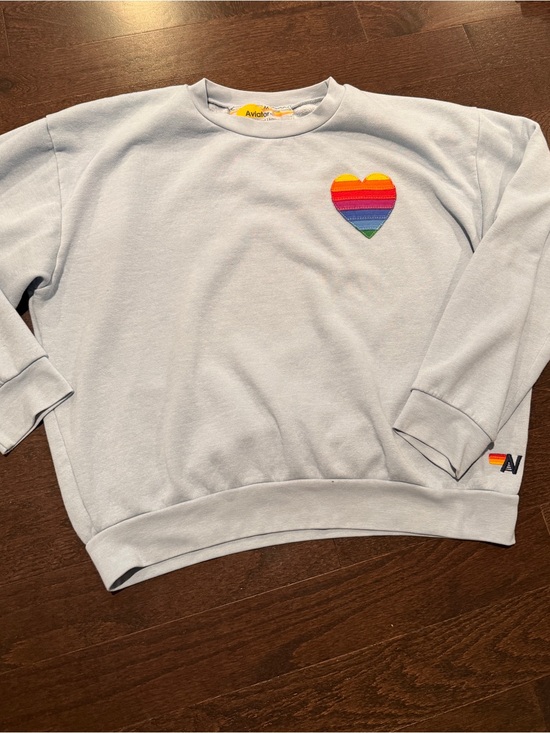 Aviator Nation Tops - Aviator Nation Light Blue Crewneck Sweatshirt with Rainbow Heart Patch